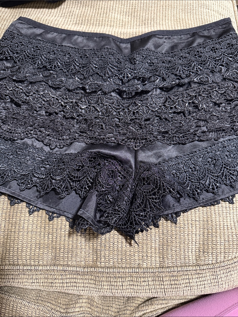 Sans Souci Black Satin Lace Boyshorts